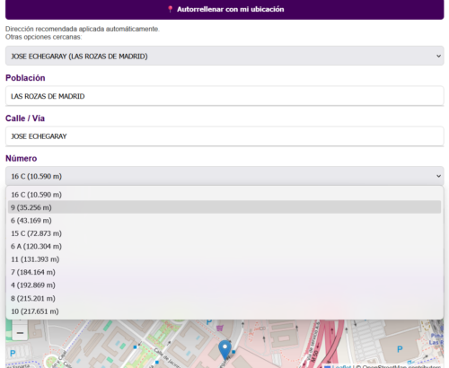 campo para rellenar la dirección con autorelleno de la herramienta MyDataQ Geo Inversa